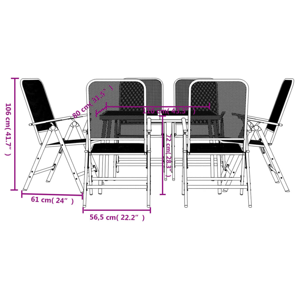 7 pcs conjunto de jantar para jardim rede de metal antracite