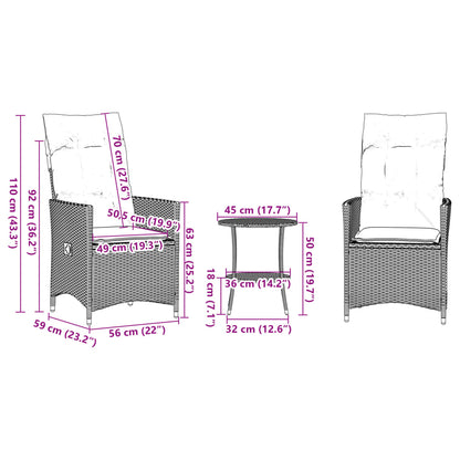 3 pcs conjunto bistrô com almofadões vime PE bege