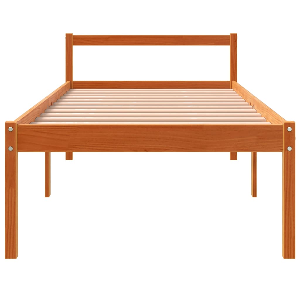 Cama para idosos 90x190 cm madeira pinho maciça castanho cera