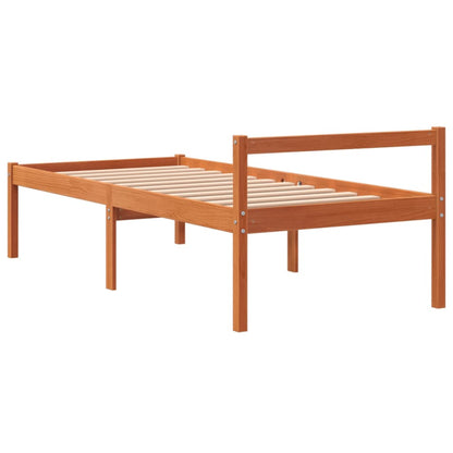 Cama para idosos 90x190 cm madeira pinho maciça castanho cera