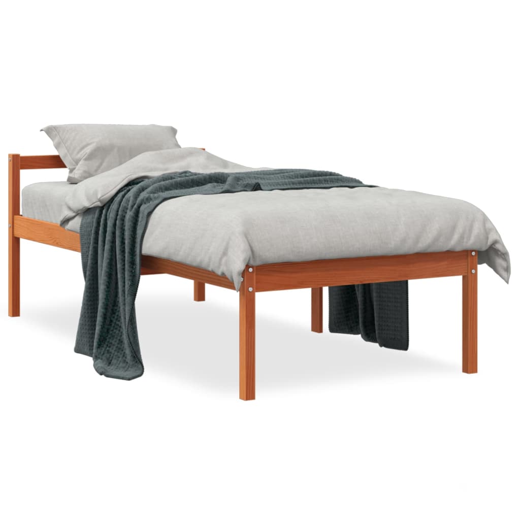 Cama para idosos 90x190 cm madeira pinho maciça castanho cera