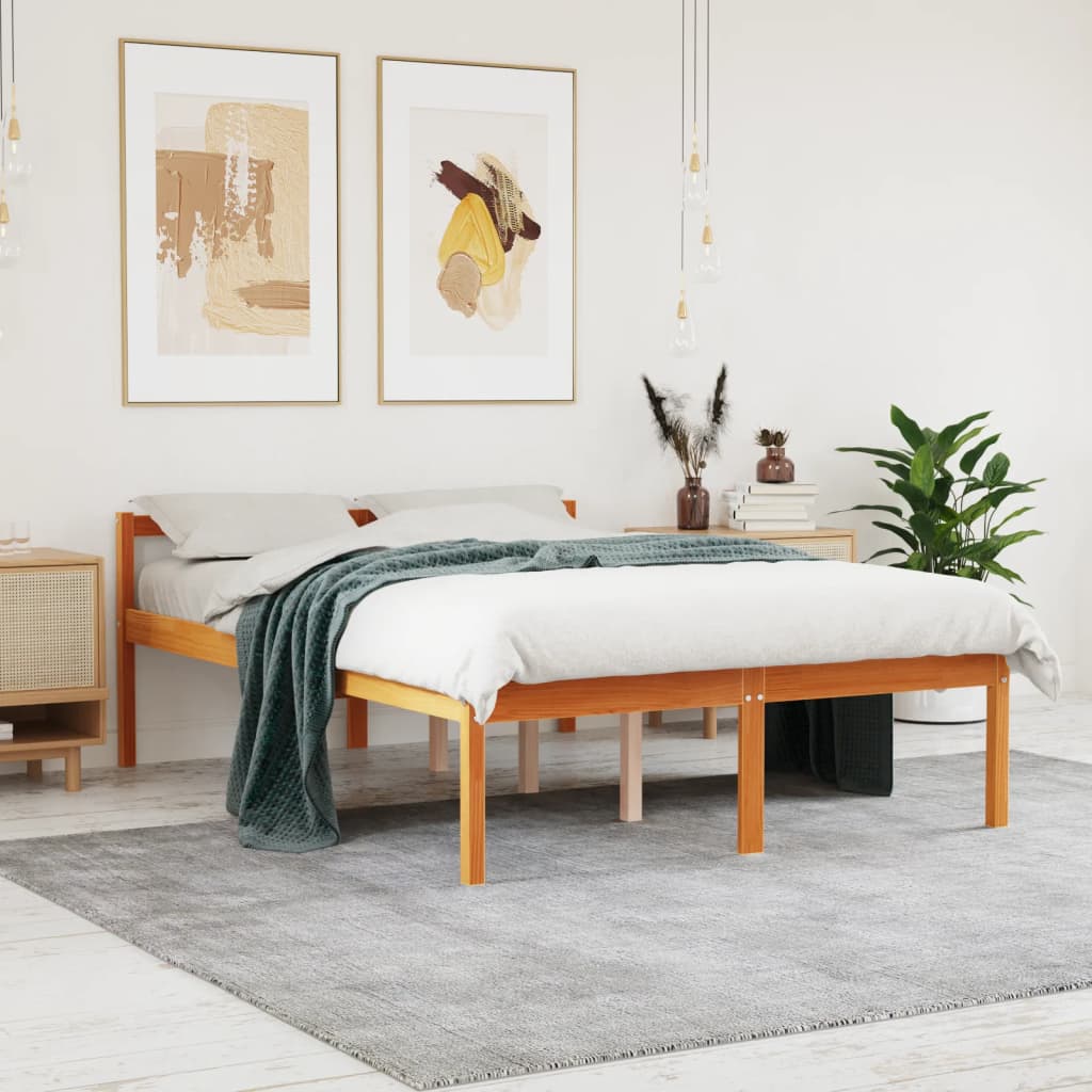 Cama para idosos 135x190 cm madeira pinho maciça castanho cera