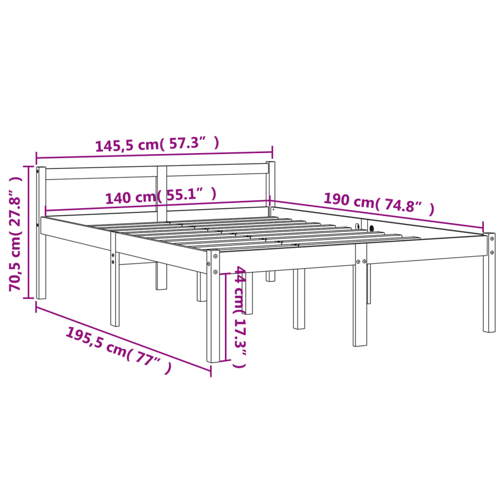 Cama para idosos 140x190 cm madeira pinho maciça castanho cera