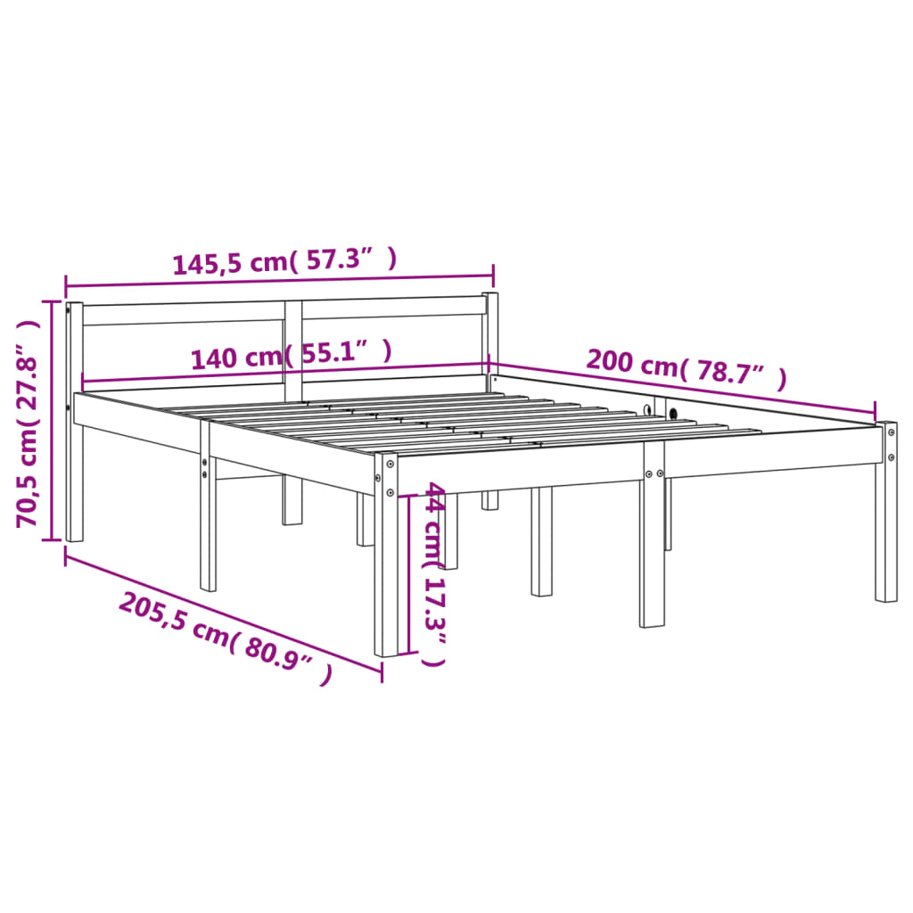 Cama para idosos 140x200 cm madeira pinho maciça castanho cera