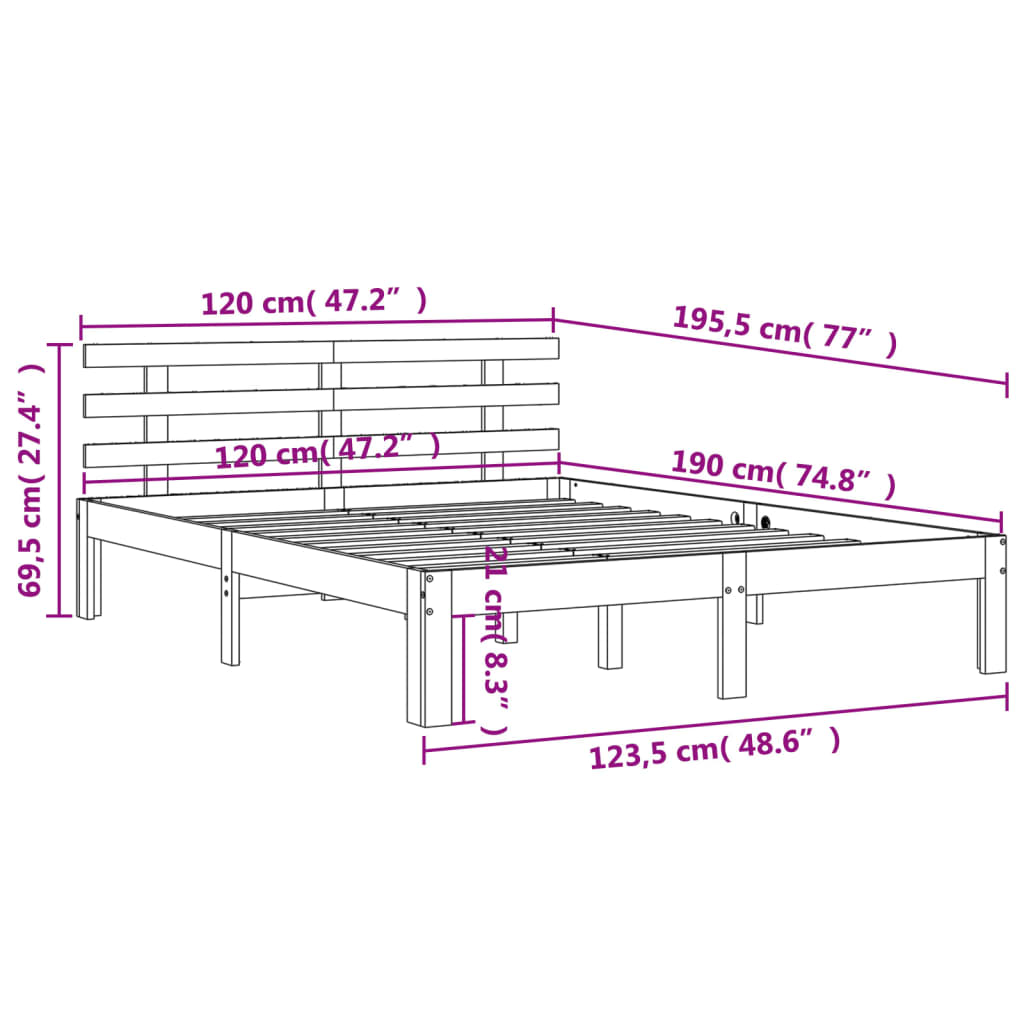 Estrutura cama c/ cabeceira 120x190cm pinho maciço castanho-mel