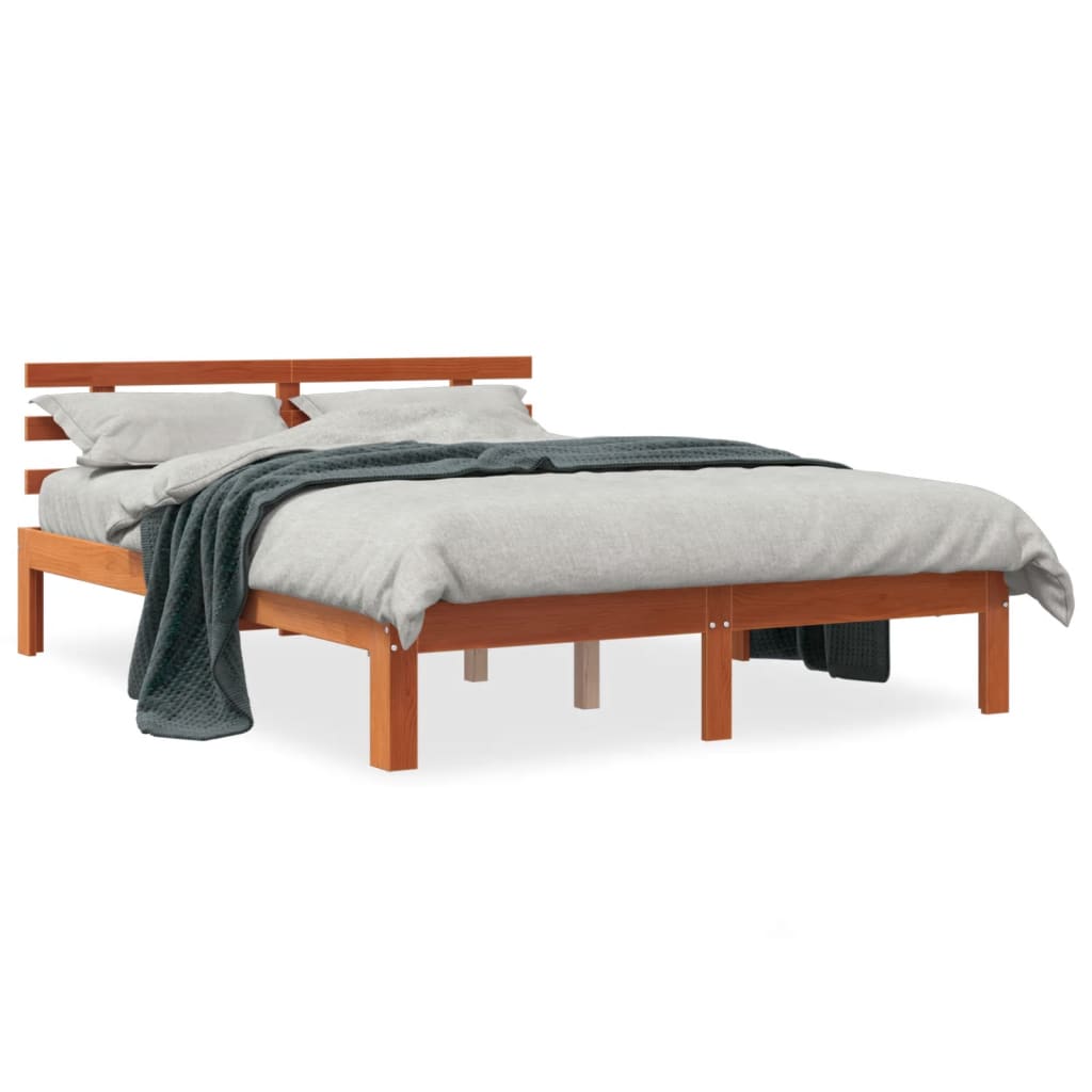 Estrutura cama c/ cabeceira 135x190cm pinho maciço castanho-mel