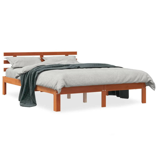 Estrutura cama c/ cabeceira 140x190cm pinho maciço castanho-mel