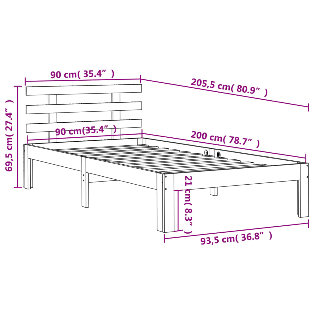 Estrutura cama c/ cabeceira 90x200 cm pinho maciço castanho-mel