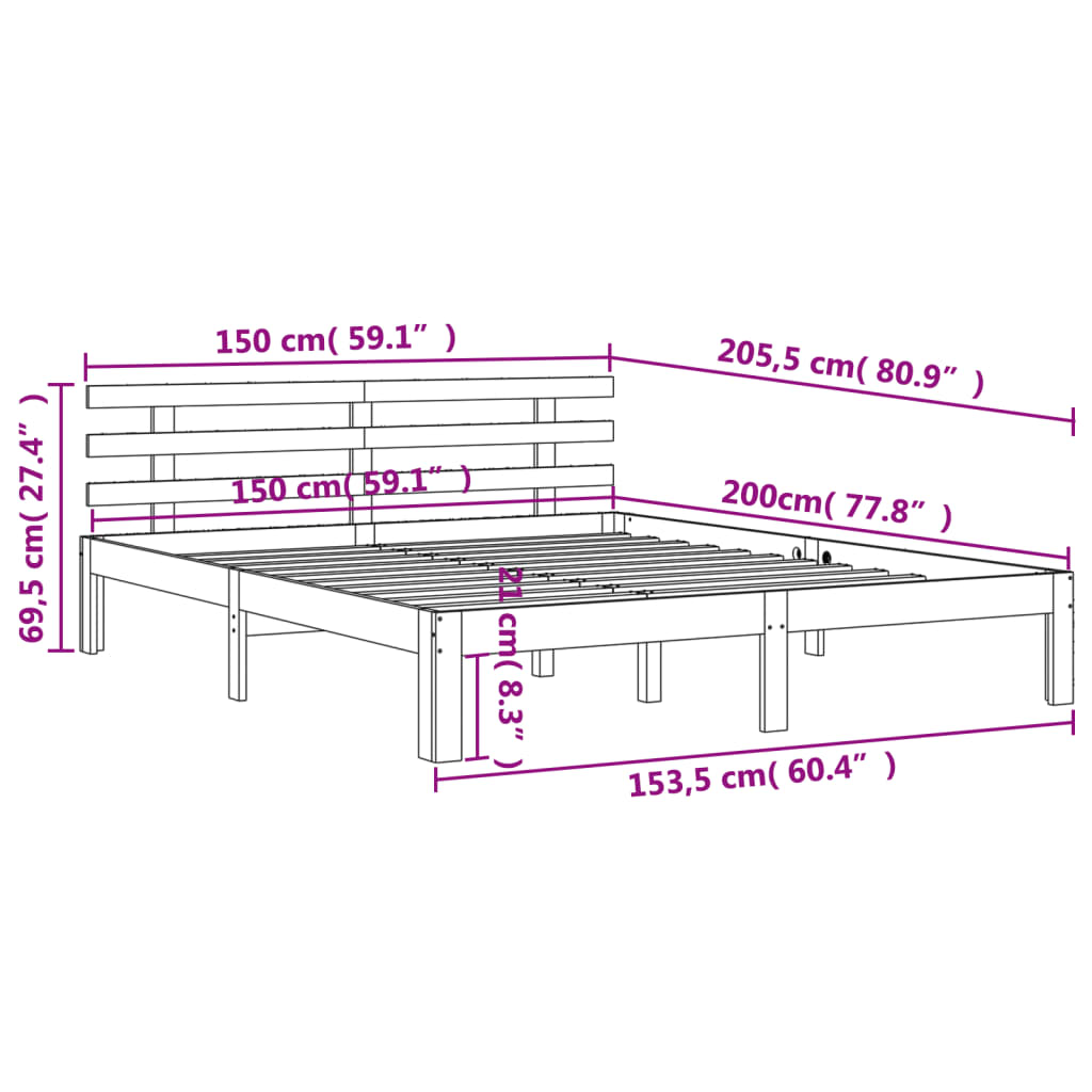 Estrutura cama c/ cabeceira 150x200cm pinho maciço castanho-mel