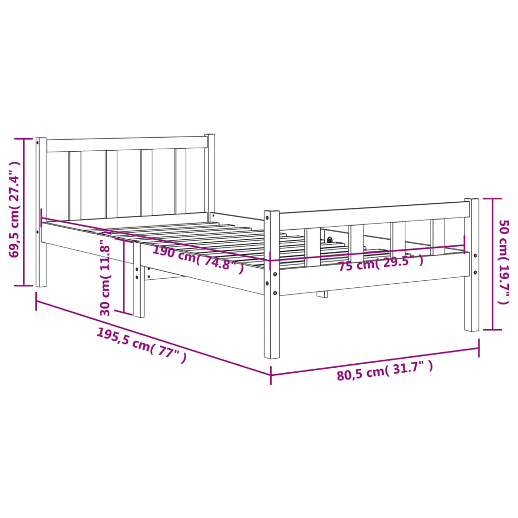 Estrutura cama c/ cabeceira 75x190 cm pinho maciço castanho-mel