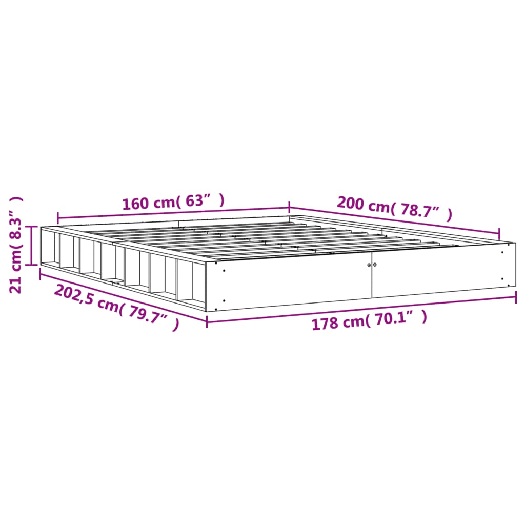 Estrutura de cama 160x200 cm madeira pinho maciça castanho cera