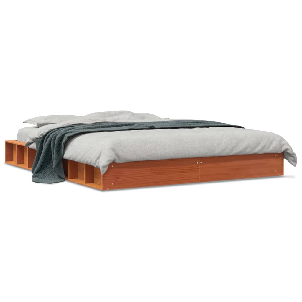 Estrutura de cama 160x200 cm madeira pinho maciça castanho cera