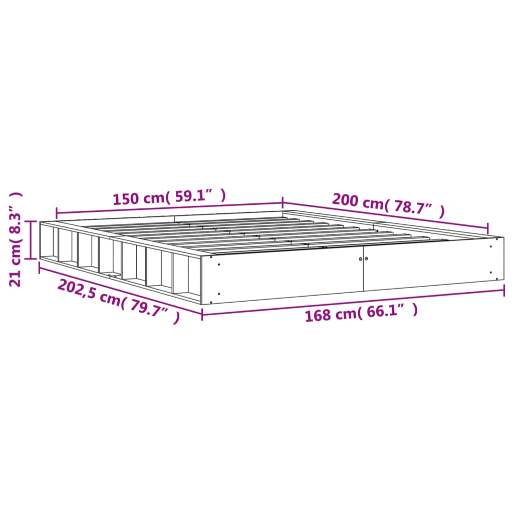 Estrutura de cama 150x200 cm madeira pinho maciça castanho cera