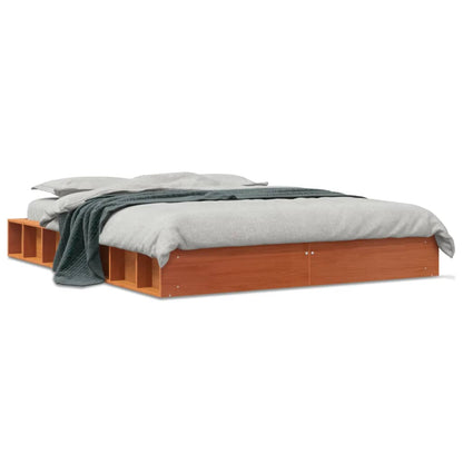 Estrutura de cama 140x200 cm madeira pinho maciça castanho cera