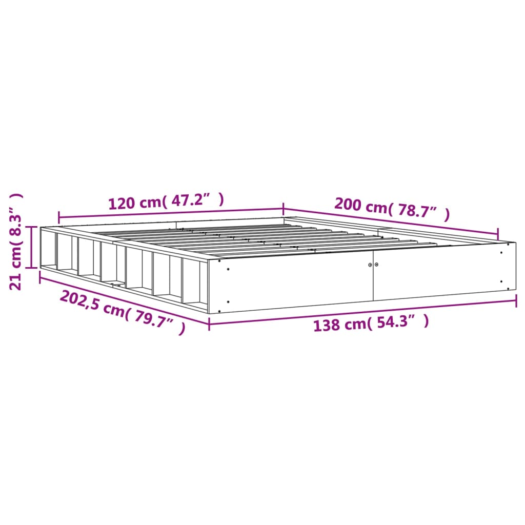 Estrutura de cama 120x200 cm madeira pinho maciça castanho cera