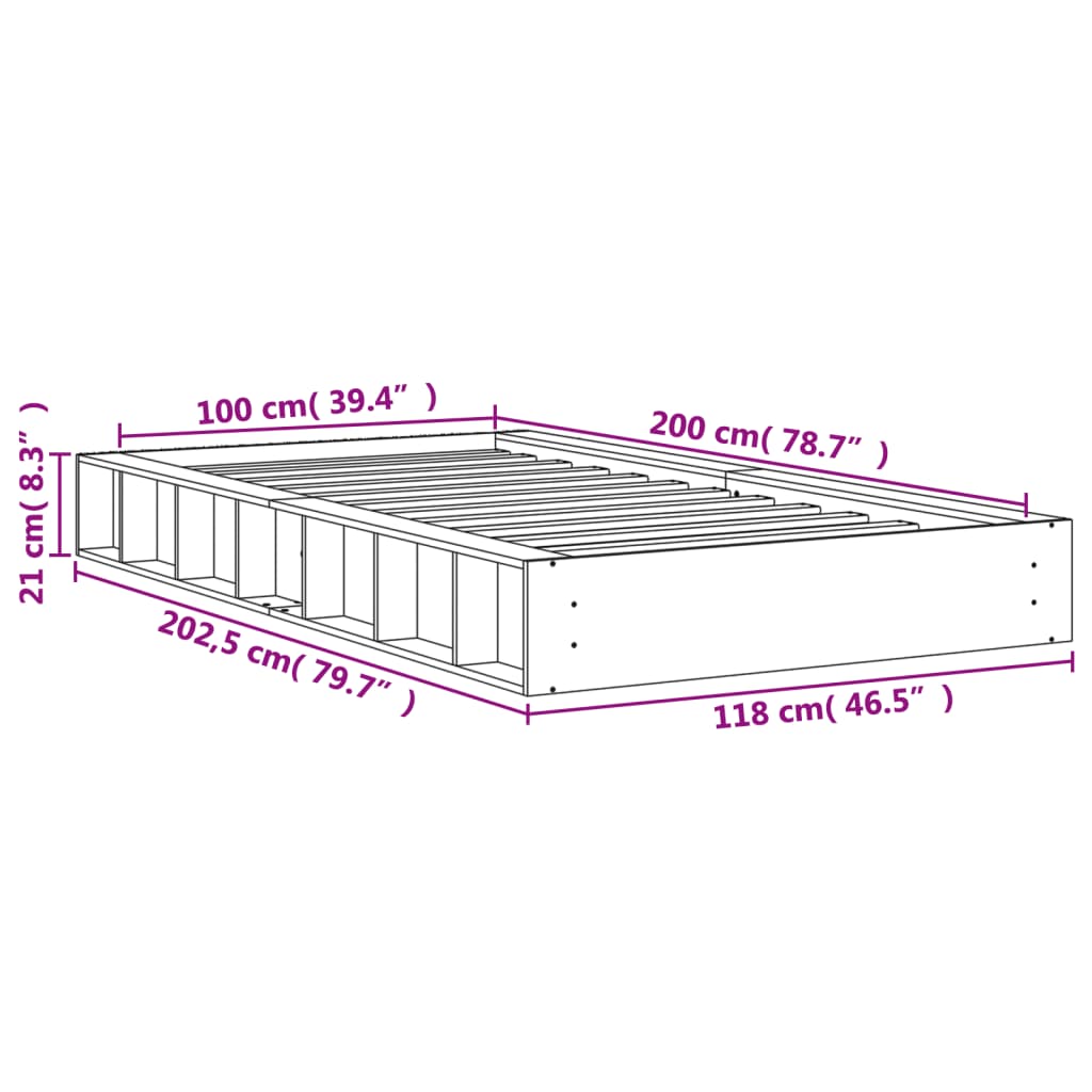 Estrutura de cama 100x200 cm madeira pinho maciça castanho cera