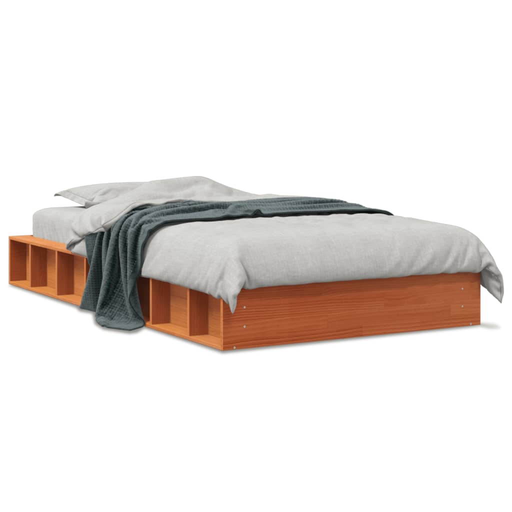 Estrutura de cama 90x200 cm madeira pinho maciça castanho cera