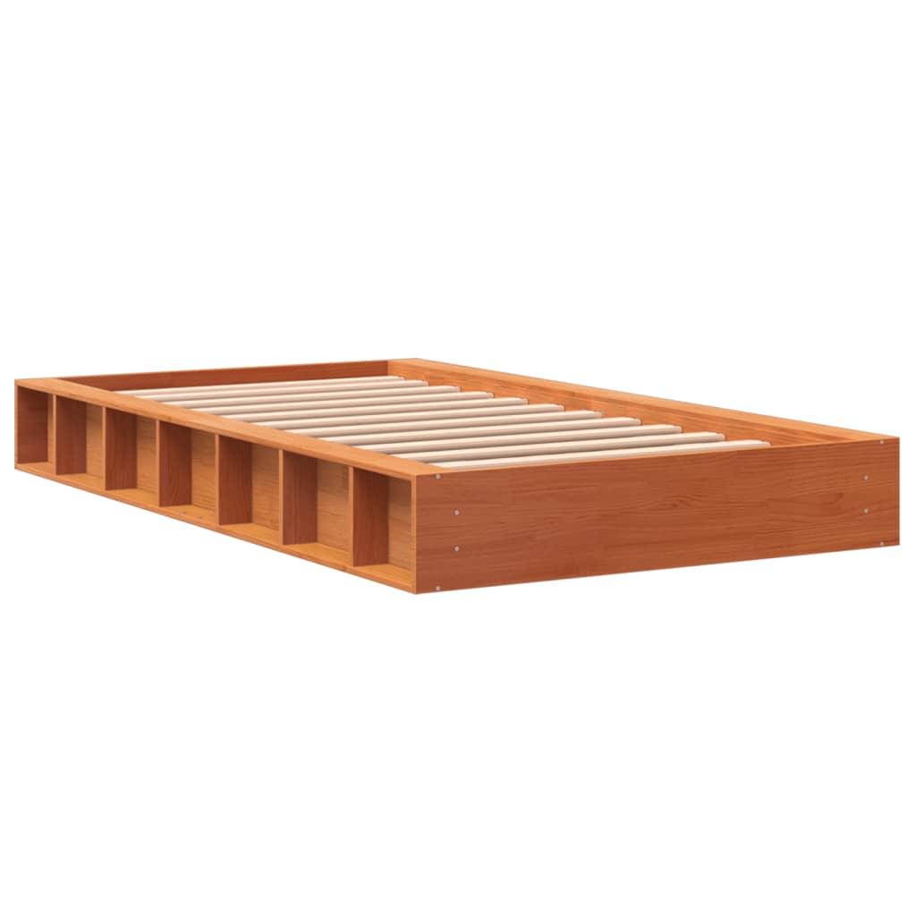 Estrutura de cama 75x190 cm madeira pinho maciça castanho cera