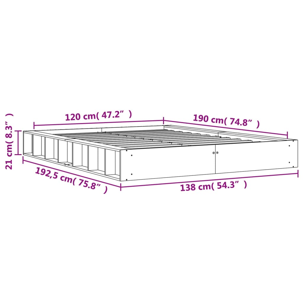 Estrutura de cama 120x190 cm madeira pinho maciça castanho cera