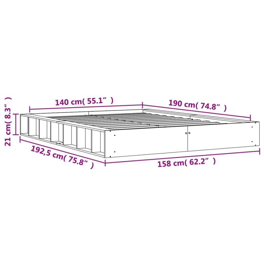 Estrutura de cama 140x190 cm madeira pinho maciça castanho cera