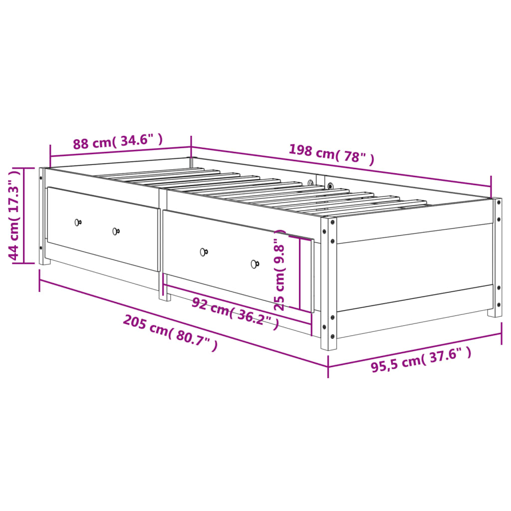 Sofá-cama 90x200 cm madeira de pinho maciça castanho cera