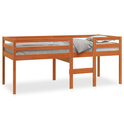 Cama alta 90x190 cm madeira de pinho maciça castanho cera