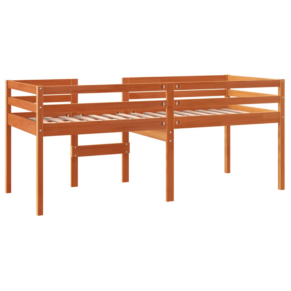 Cama alta 75x190 cm madeira de pinho maciça castanho cera