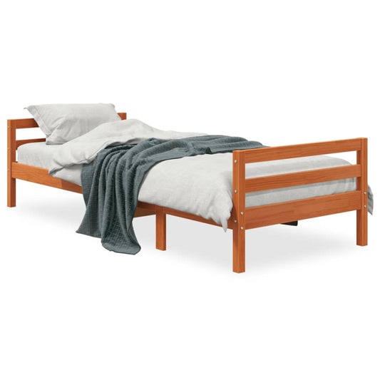 Estrutura de cama 90x200 cm madeira pinho maciça castanho cera