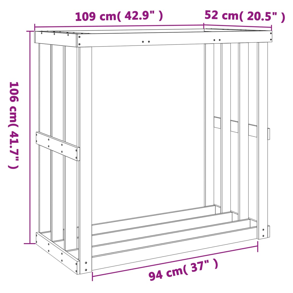 Suporte lenha exterior 109x52x106 cm pinho maciço castanho cera