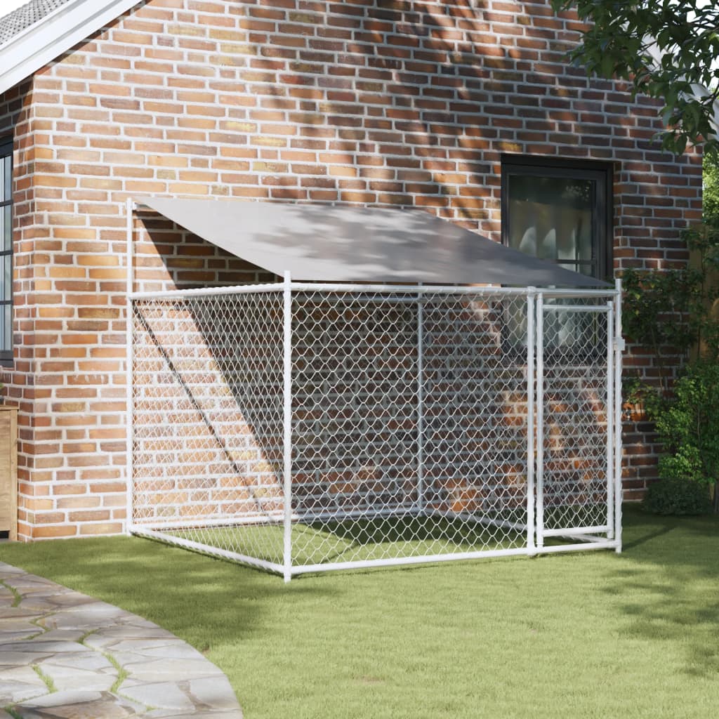 Jaula para cão com telhado/porta 2x2x2 m aço galvanizado cinza