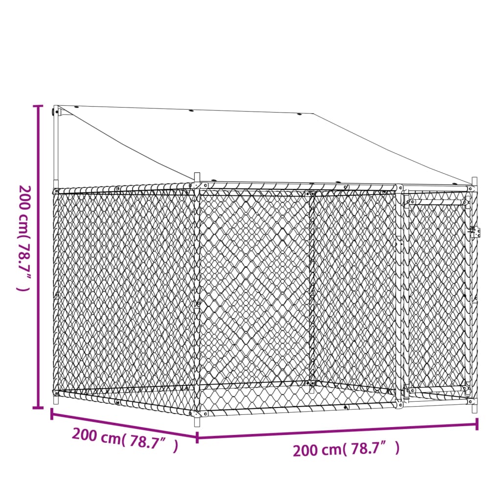 Jaula para cão com telhado/porta 2x2x2 m aço galvanizado cinza