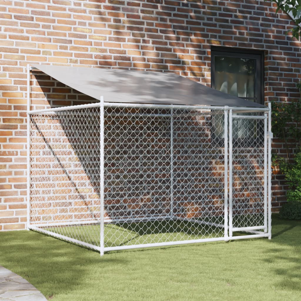 Jaula para cão com telhado/porta 2x2x2 m aço galvanizado cinza