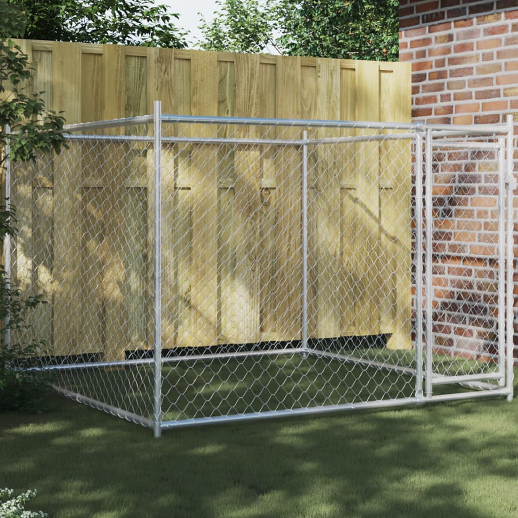 Jaula para cão com porta 2x2x1,5 m aço galvanizado cinzento