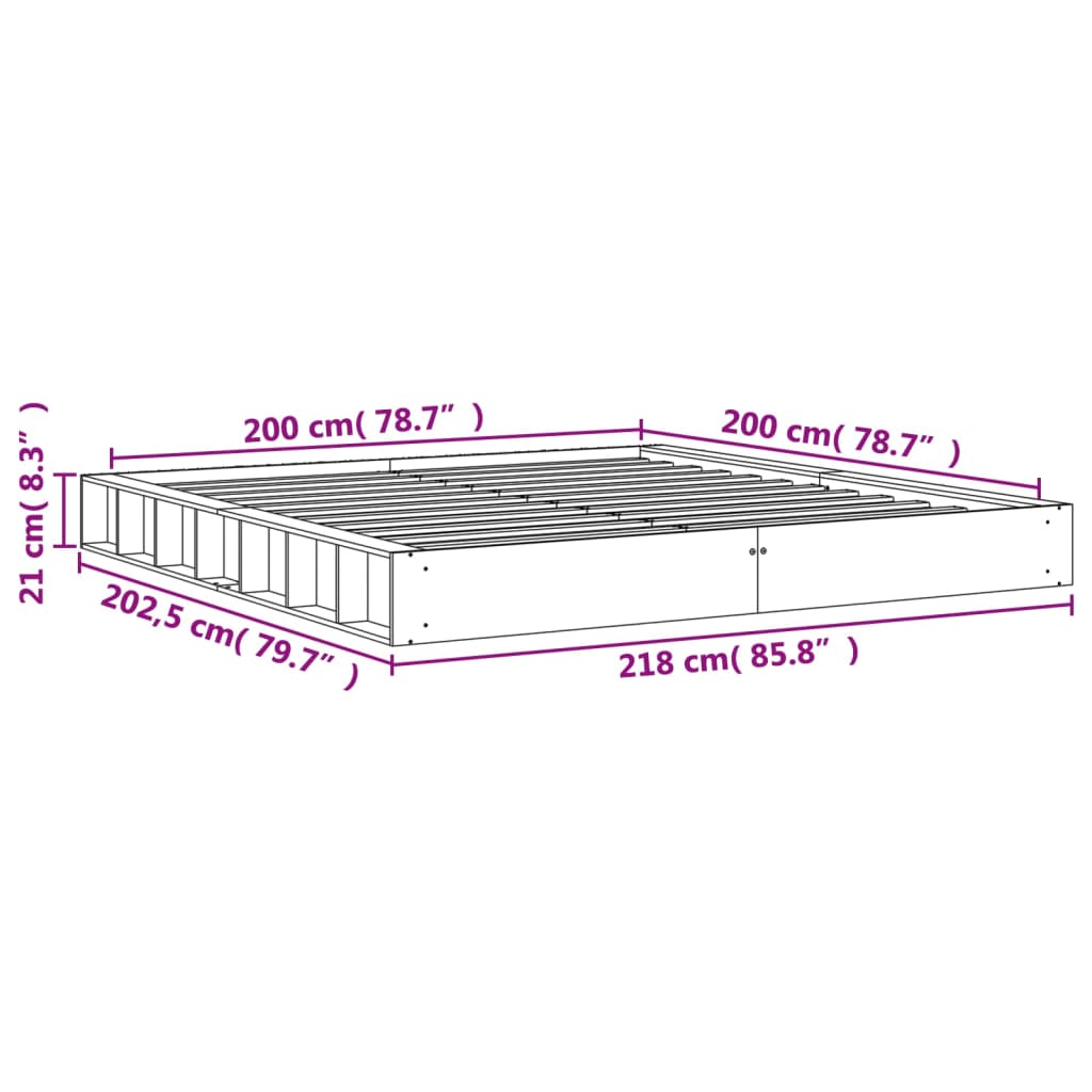 Estrutura de cama 200x200 cm pinho maciço castanho cera