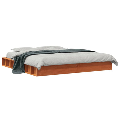 Estrutura de cama 200x200 cm pinho maciço castanho cera