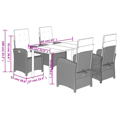 5 pcs conjunto jantar p/ jardim c/ almofadões vime PE castanho