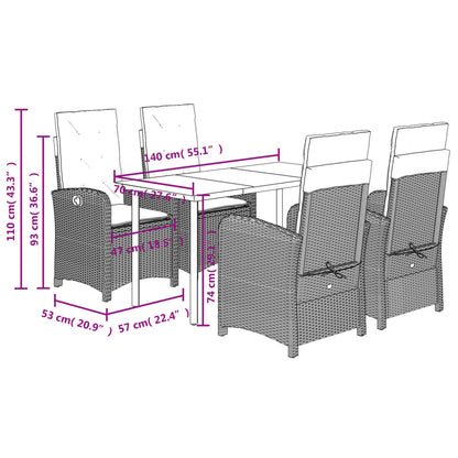 5 pcs conjunto de jantar p/ jardim com almofadões vime PE bege