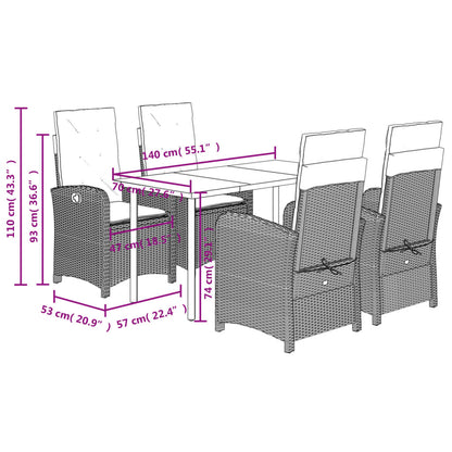 5 pcs conjunto de jantar p/ jardim c/ almofadões cinzento claro