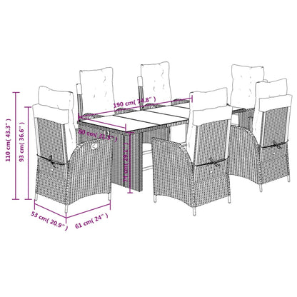 7 pcs conjunto jantar p/ jardim c/ almofadões vime PE castanho