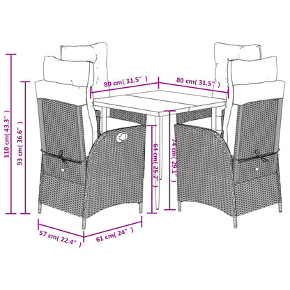 5 pcs conjunto de jantar p/ jardim c/ almofadões cinzento claro