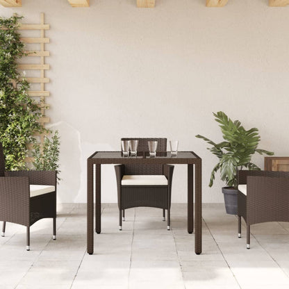 Mesa de jardim com tampo de vidro 90x90x75 cm vime PE castanho