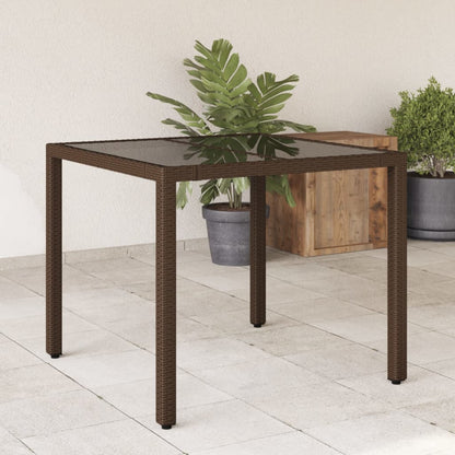 Mesa de jardim com tampo de vidro 90x90x75 cm vime PE castanho