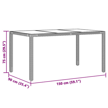 Mesa de jardim com tampo de vidro 150x90x75 cm vime PE preto