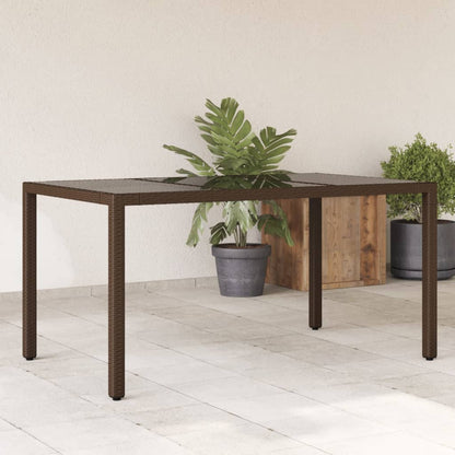 Mesa de jardim com tampo de vidro 150x90x75 cm vime PE castanho