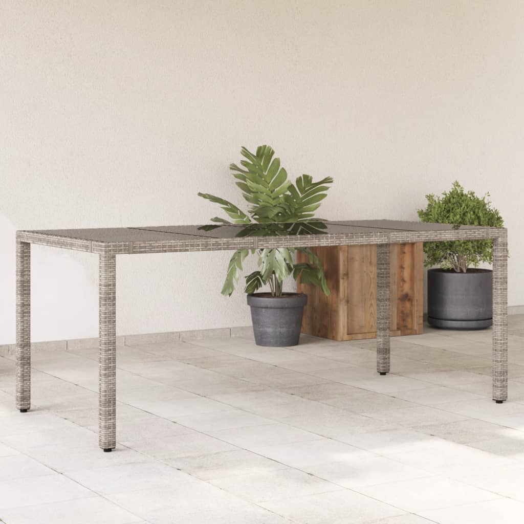 Mesa de jardim com tampo de vidro 190x90x75 cm vime PE cinza