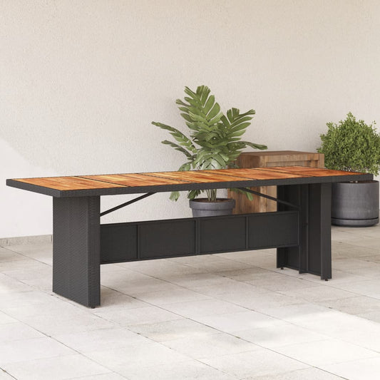 Mesa de jardim com tampo de madeira de acácia vime PE preto