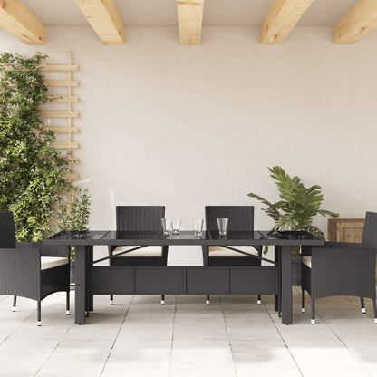 Mesa de jardim com tampo de vidro 240x90x75 cm vime PE preto