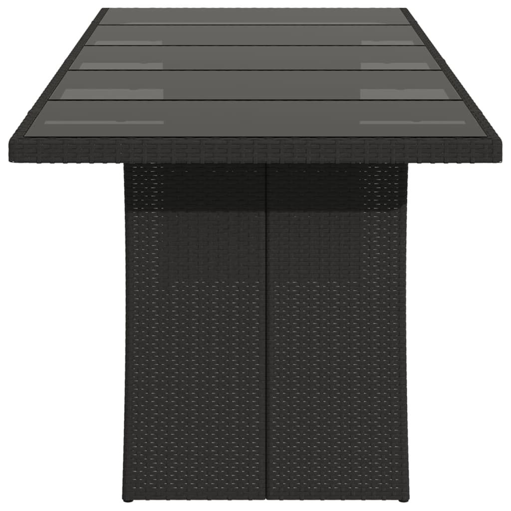 Mesa de jardim com tampo de vidro 240x90x75 cm vime PE preto