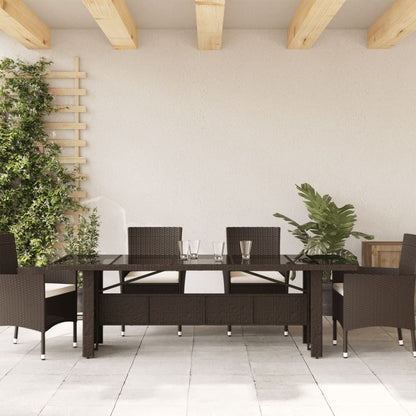 Mesa de jardim com tampo de vidro 240x90x75 cm vime PE castanho