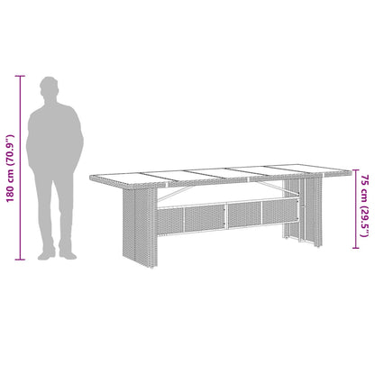 Mesa de jardim com tampo de vidro 240x90x75 cm vime PE castanho